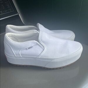 Vans Women's Classic White Slip-On Platform Sneakers